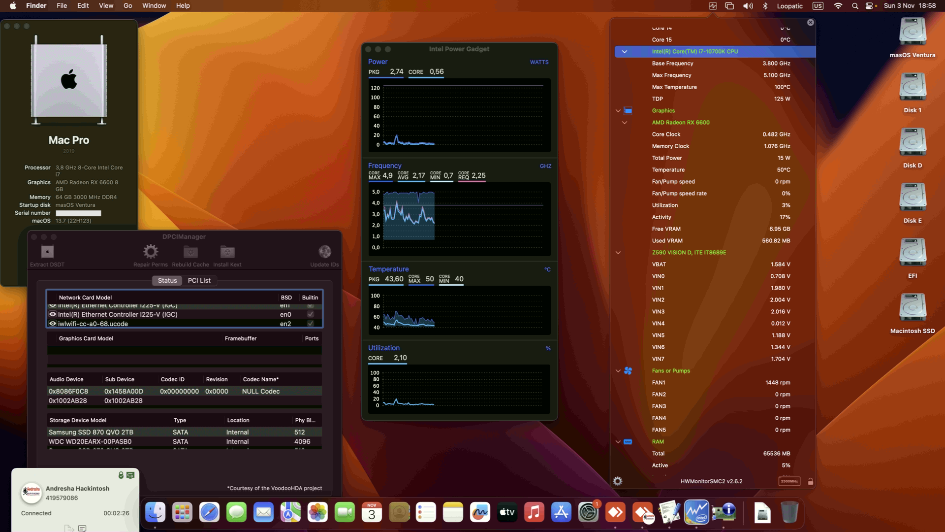 Success Hackintosh macOS Ventura 13.7 Build 22H123 in Gigabyte Z590 Vision D + Intel Core i7 10700K + Gigabyte RX 6600